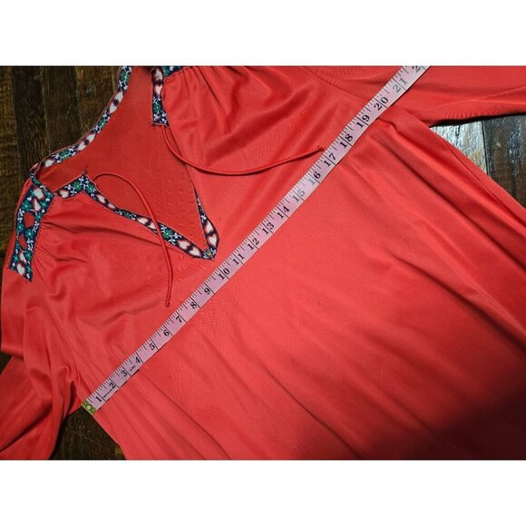 Vintage 70s Red Flowy Kaftan Maxi Dress Bohemian - Picture 8 of 16